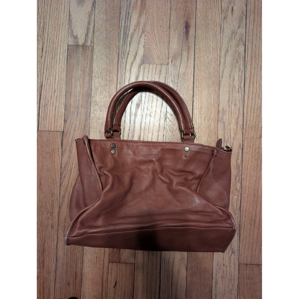 American Leather Co Brown Pebbled Leather Satchel Handbag Antique Brass Hardware